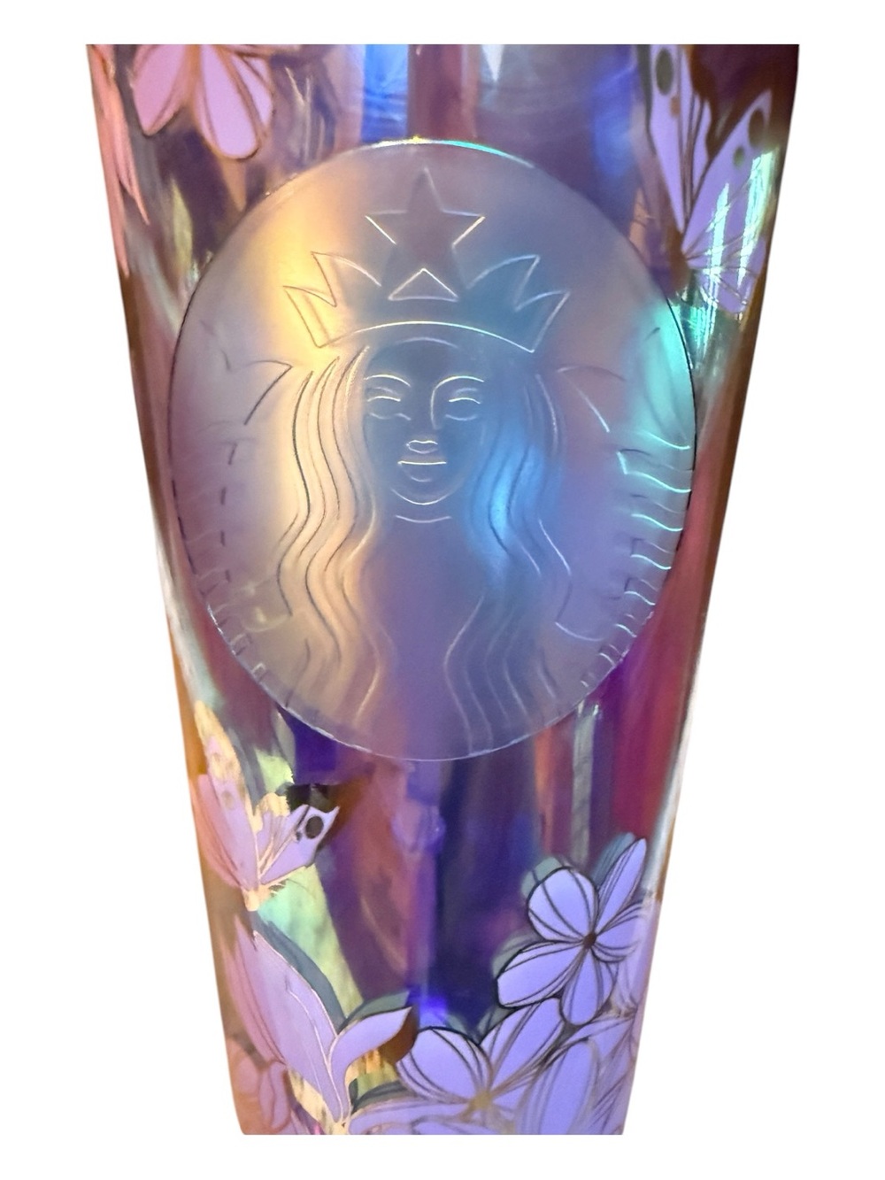 Starbucks 24oz Iridescent Butterfly Tumbler w/ Lotus Straw Lid Pink Rainbow Cup